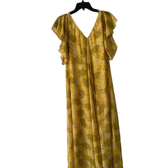Emma & Michele Women's Size Small Yellow Floral Flutter Sleeve Maxi Dress - Picture 7 of 9